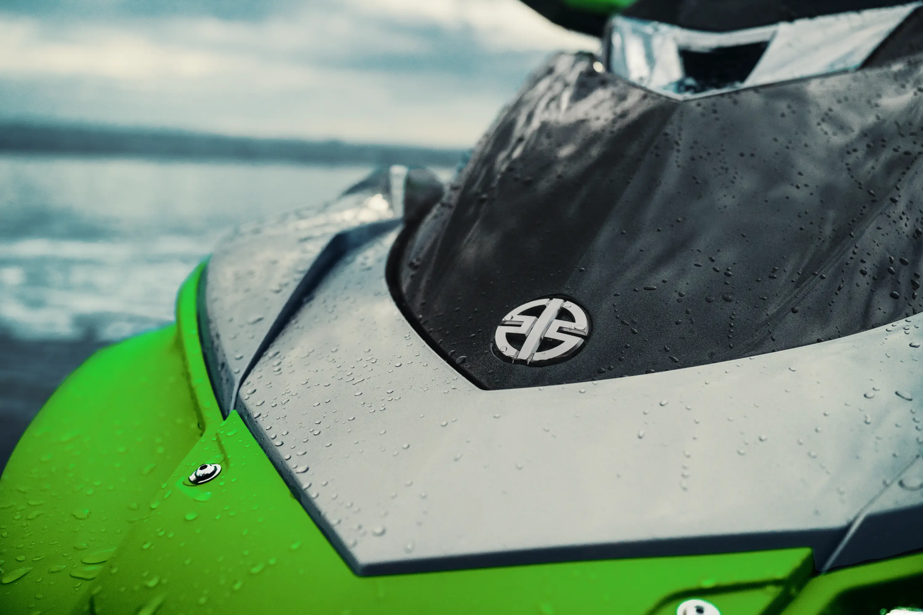 Detail shot of badge on personal watercraft.