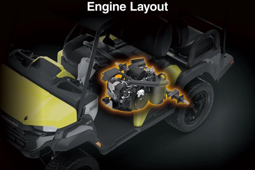 Graphic treatment showing the engine layout of a Neighborhood Activity Vehicle. opens in a new window