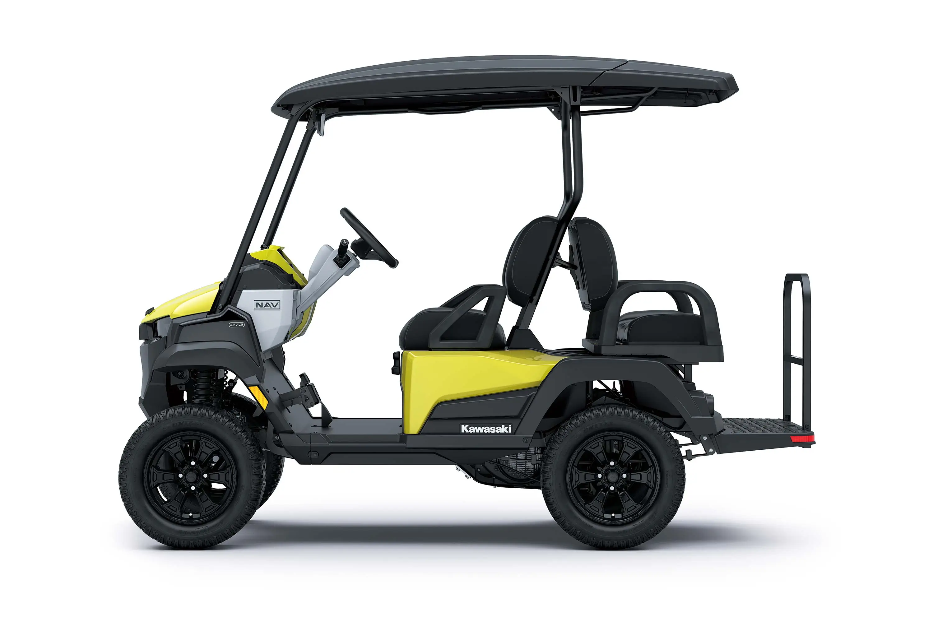 Side angle of a Neighborhood Activity Vehicle staged in a white studio background.