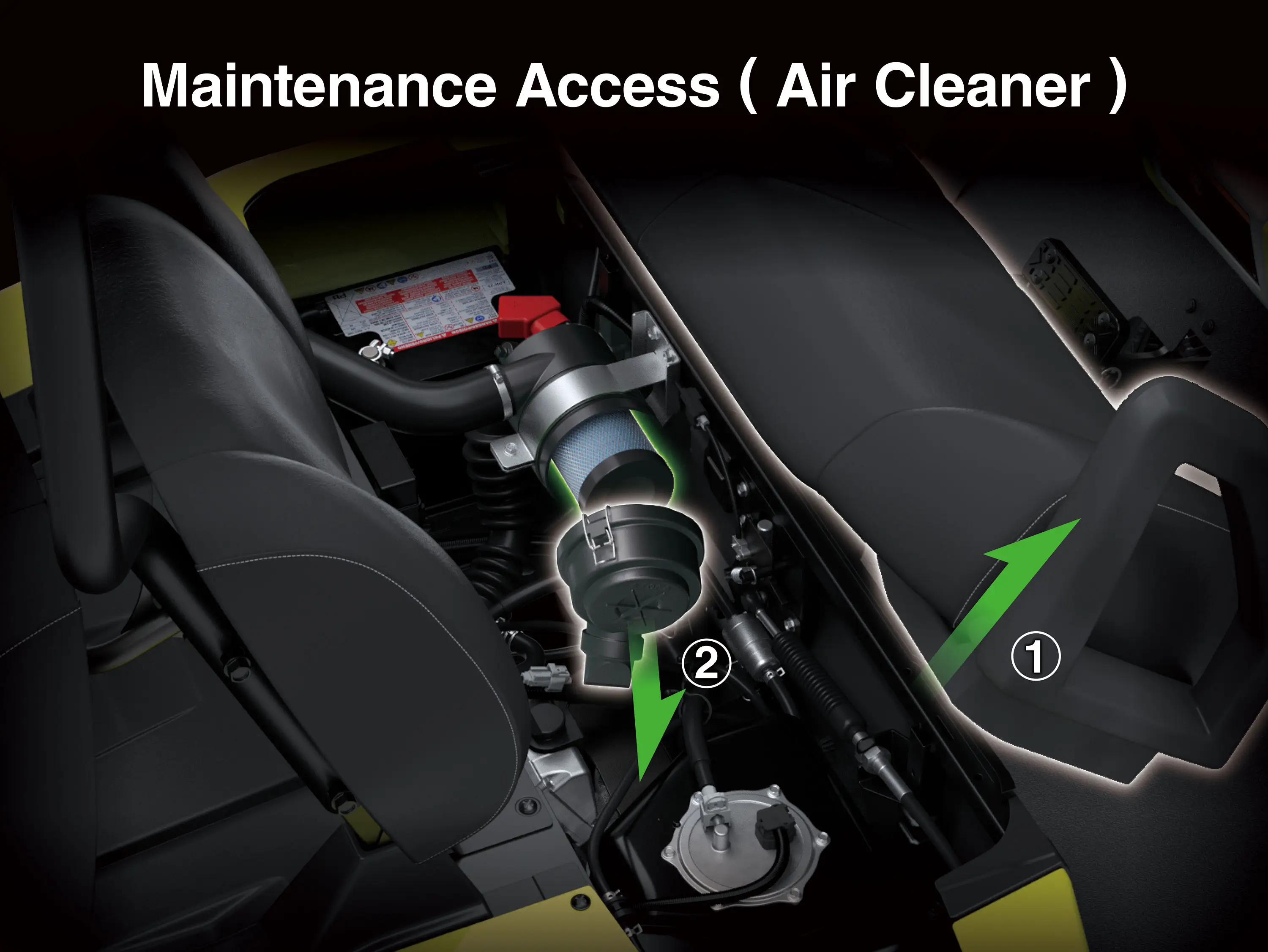 Graphic treatment showing the air cleaner access of a Neighborhood Activity Vehicle.