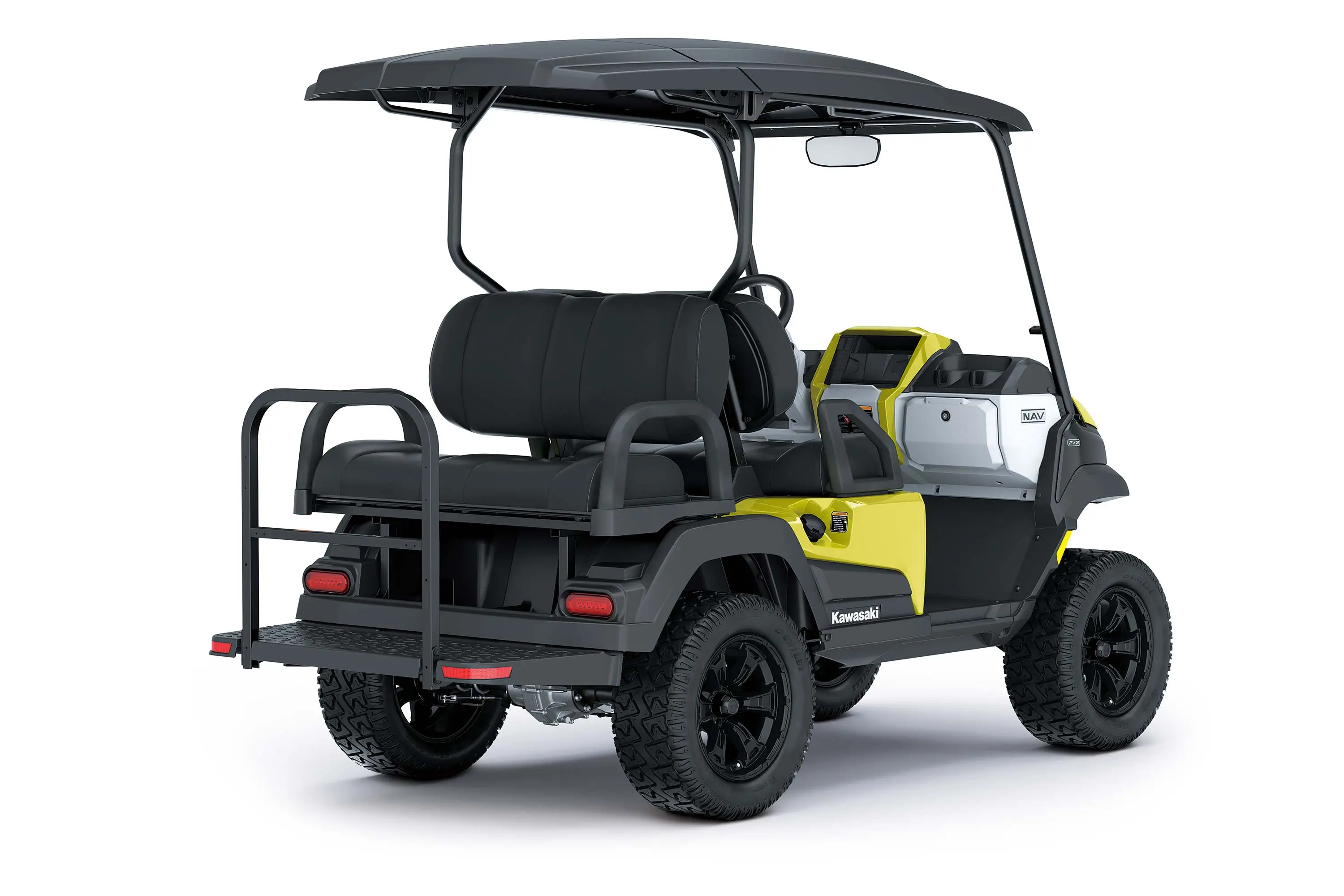Three-quarter rear angle of a Neighborhood Activity Vehicle staged in a white studio background.