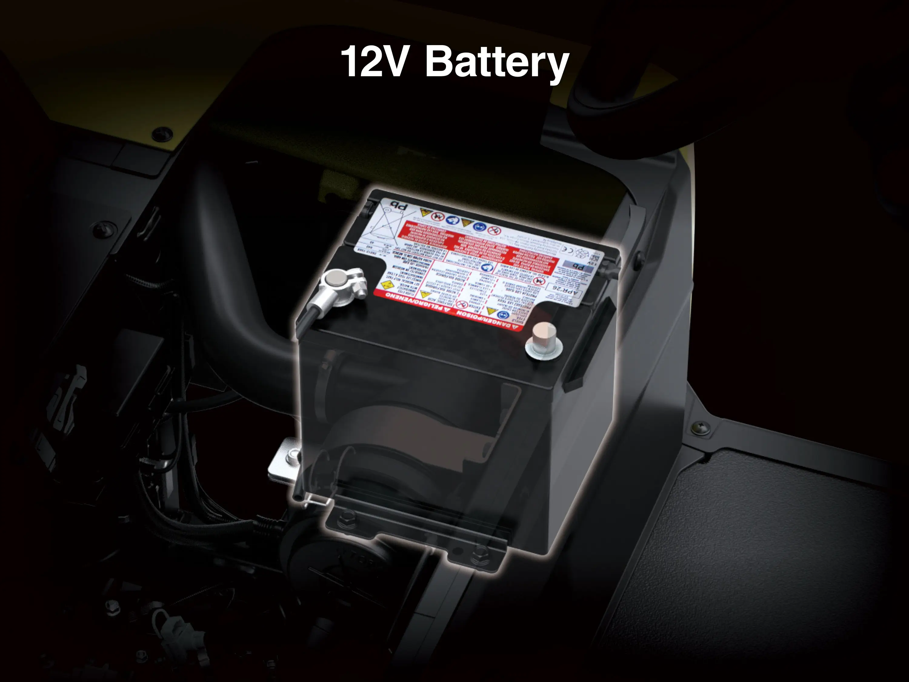 Graphic treatment showing the battery of a Neighborhood Activity Vehicle.