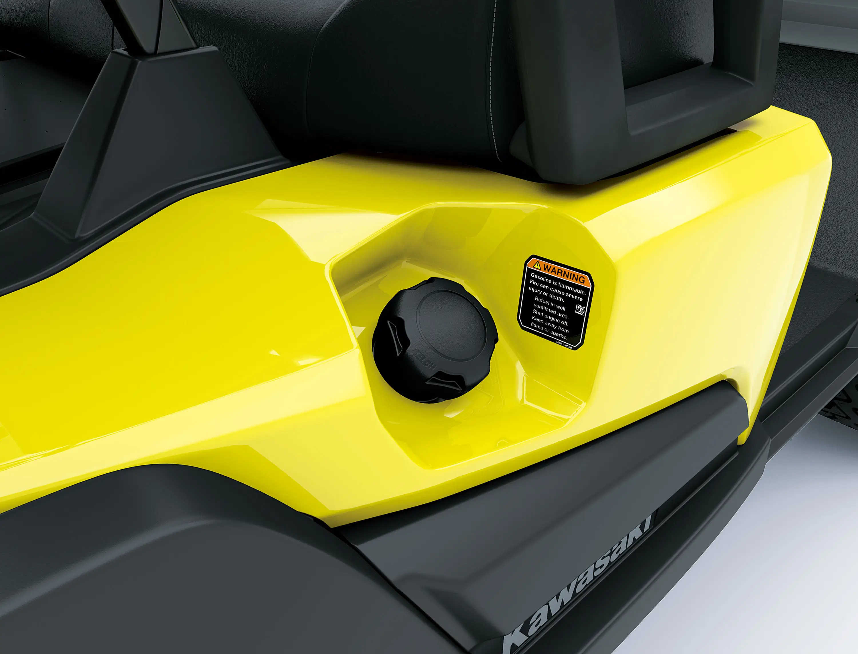 Fuel door of a Neighborhood Activity Vehicle in a white studio background.