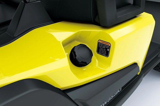 Fuel door of a Neighborhood Activity Vehicle in a white studio background. opens in a new window