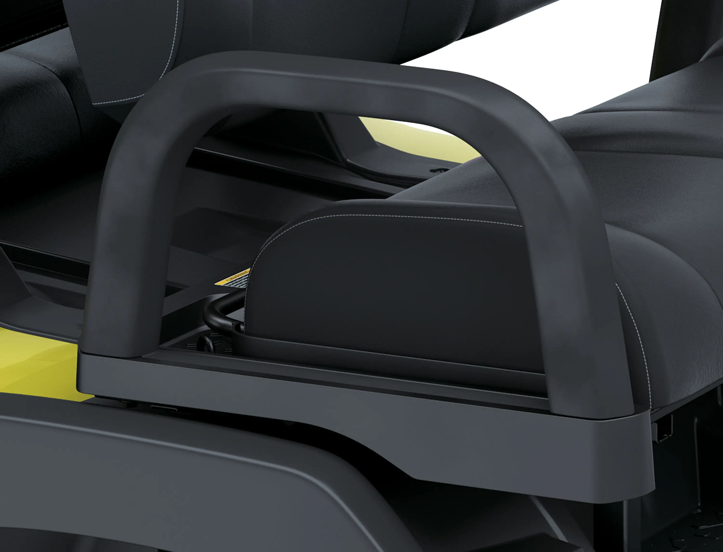 Rear seat grab bar of a Neighborhood Activity Vehicle in a white studio background.