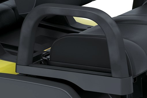 Rear seat grab bar of a Neighborhood Activity Vehicle in a white studio background. opens in a new window