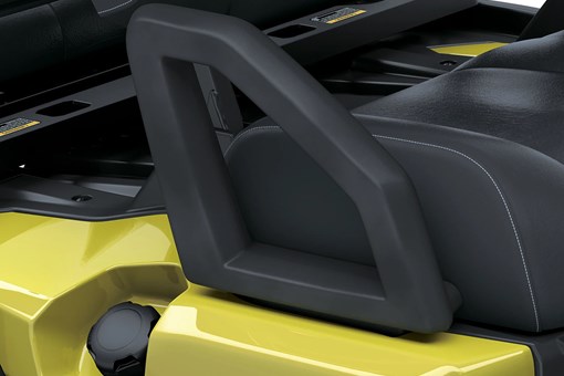 Front seat grab bar of a Neighborhood Activity Vehicle in a white studio background. opens in a new window