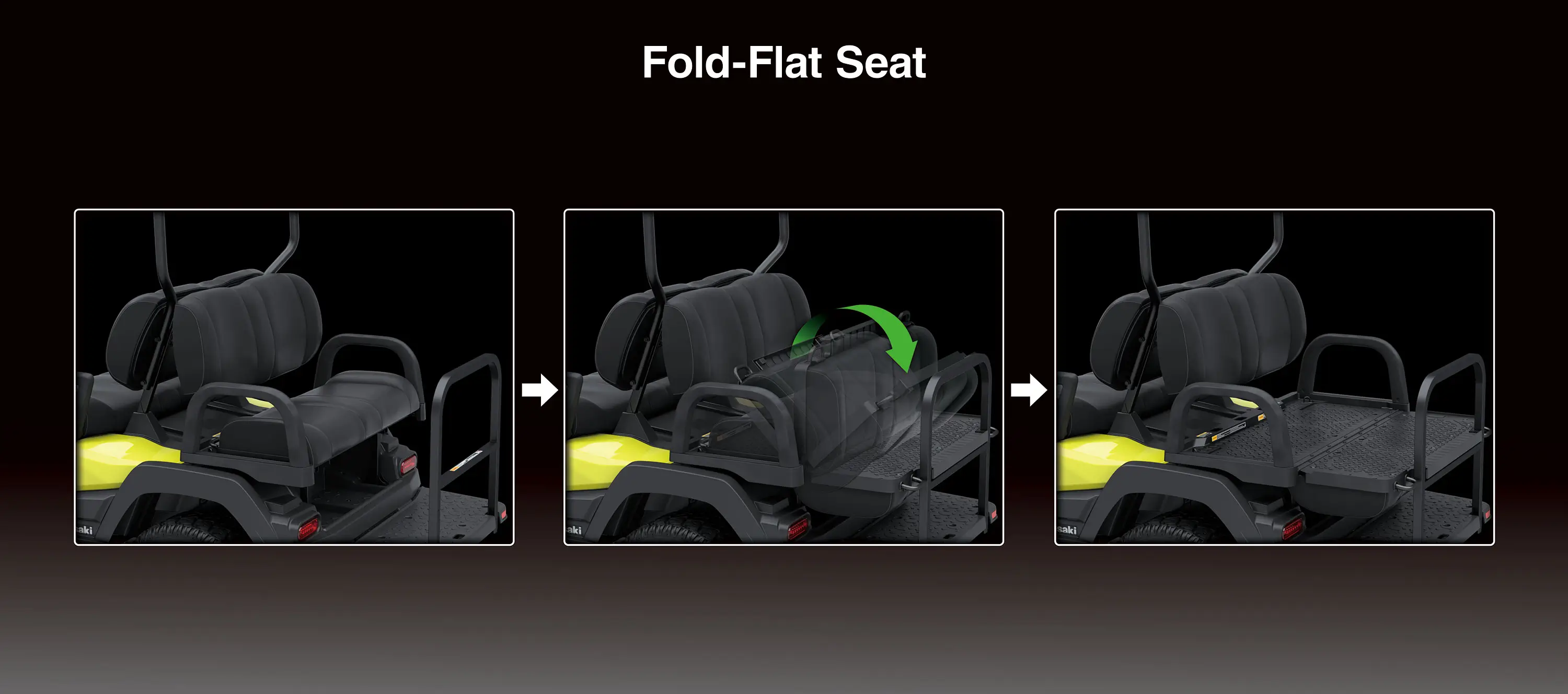 Graphic treatment showing the fold-flat seat of a Neighborhood Activity Vehicle.