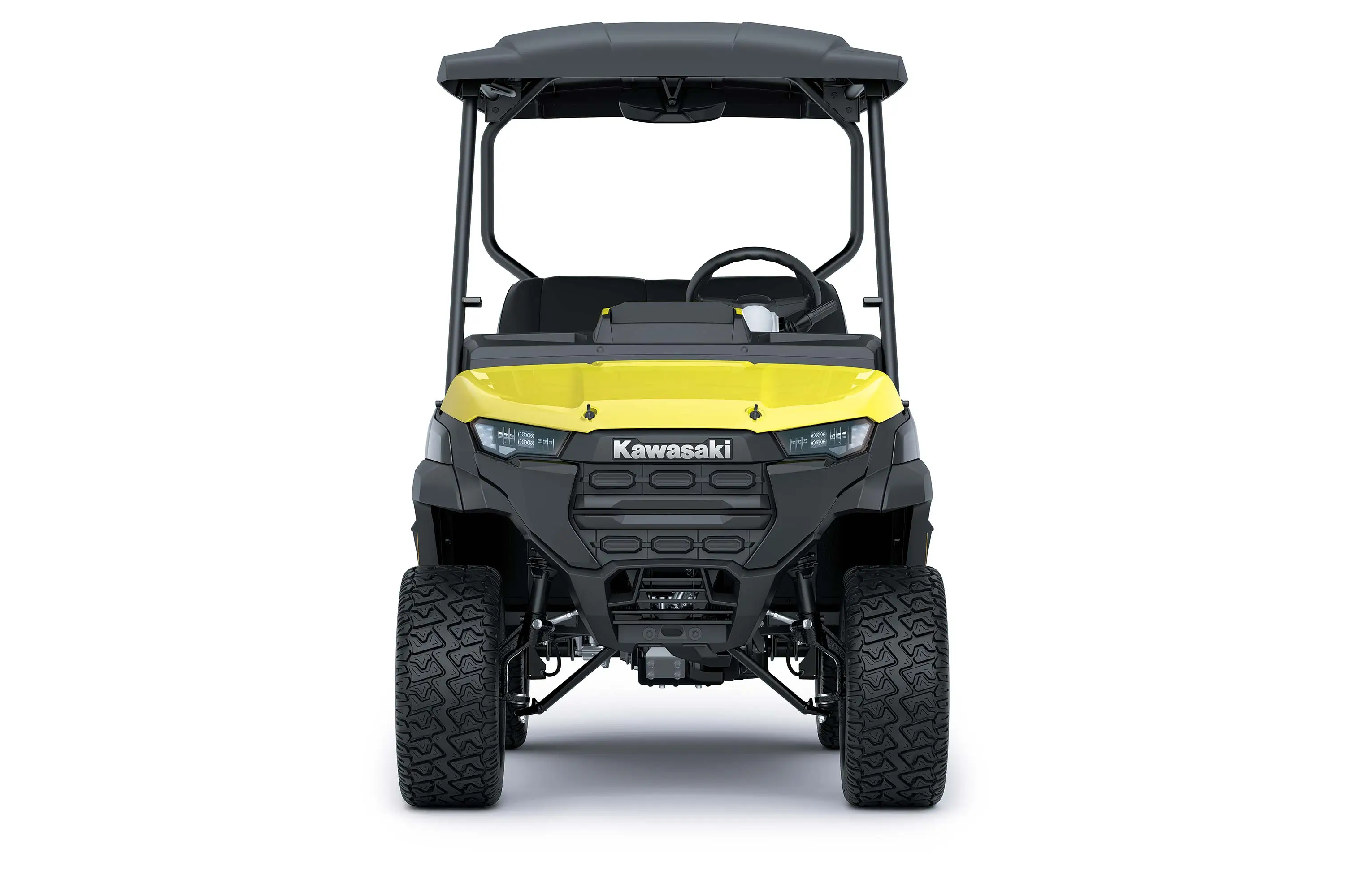 Front angle of a Neighborhood Activity Vehicle staged in a white studio background.