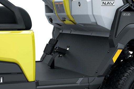 Front footwell in a Neighborhood Activity Vehicle in a white studio background. opens in a new window