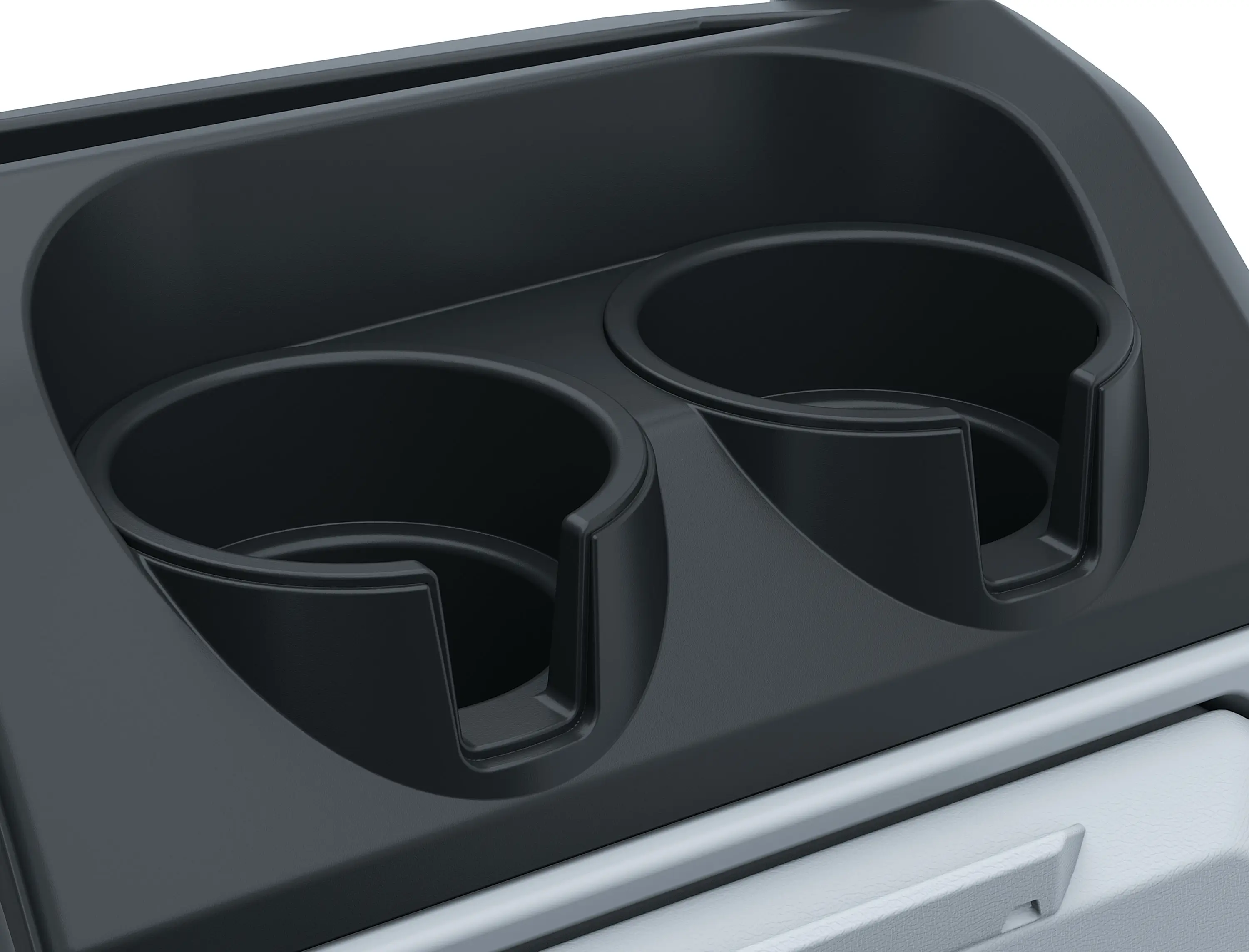 Cup holders in a Neighborhood Activity Vehicle in a white studio background.