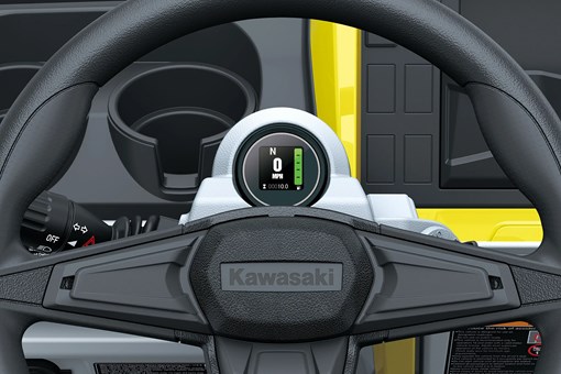 Close-up steering wheel of Neighborhood Activity Vehicle in a white studio background. opens in a new window