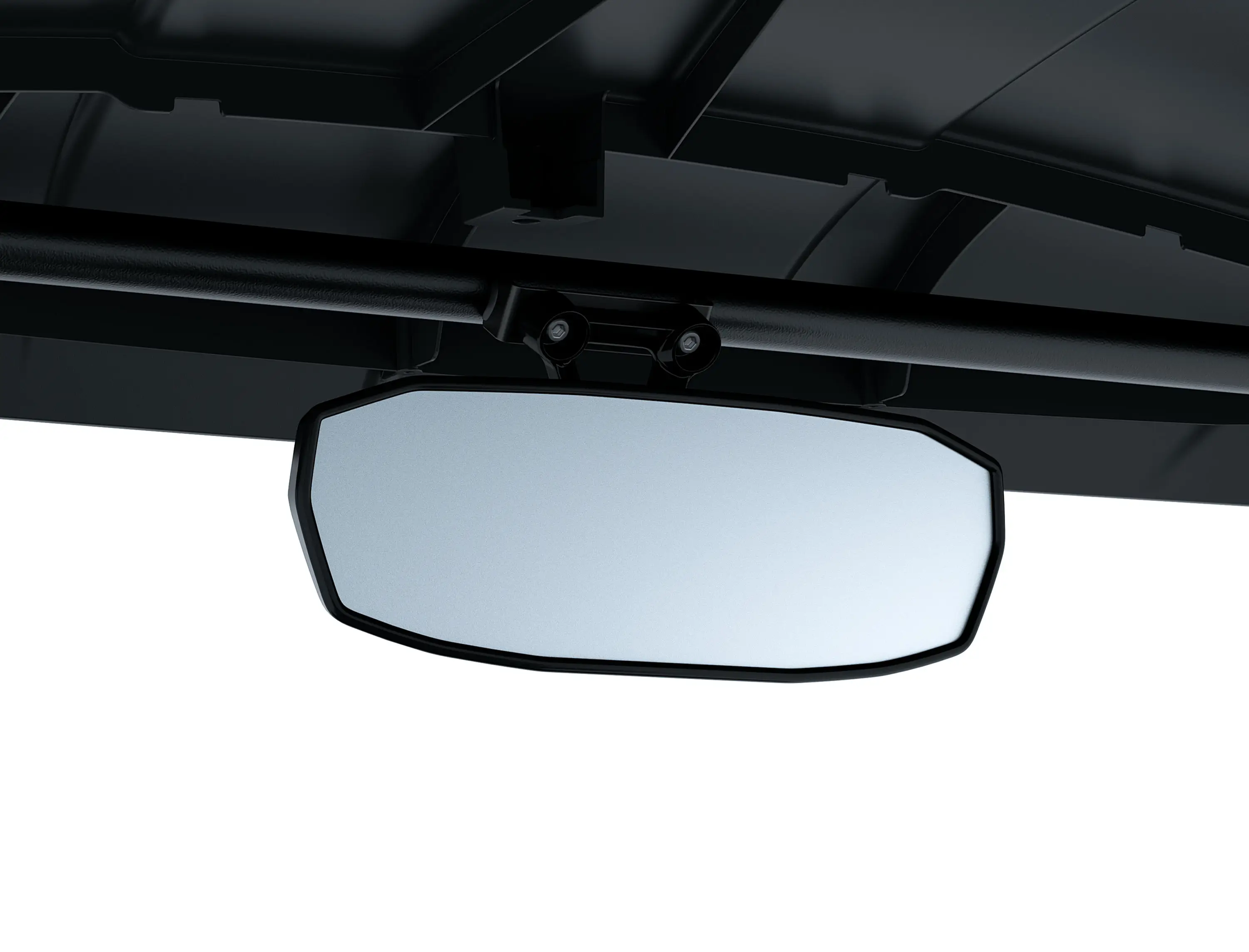 Rearview mirror of a Neighborhood Activity Vehicle in a white studio background.