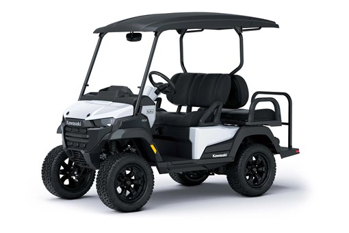 Three-quarter front angle of a white Neighborhood Activity Vehicle staged in a white studio background. opens in a new window