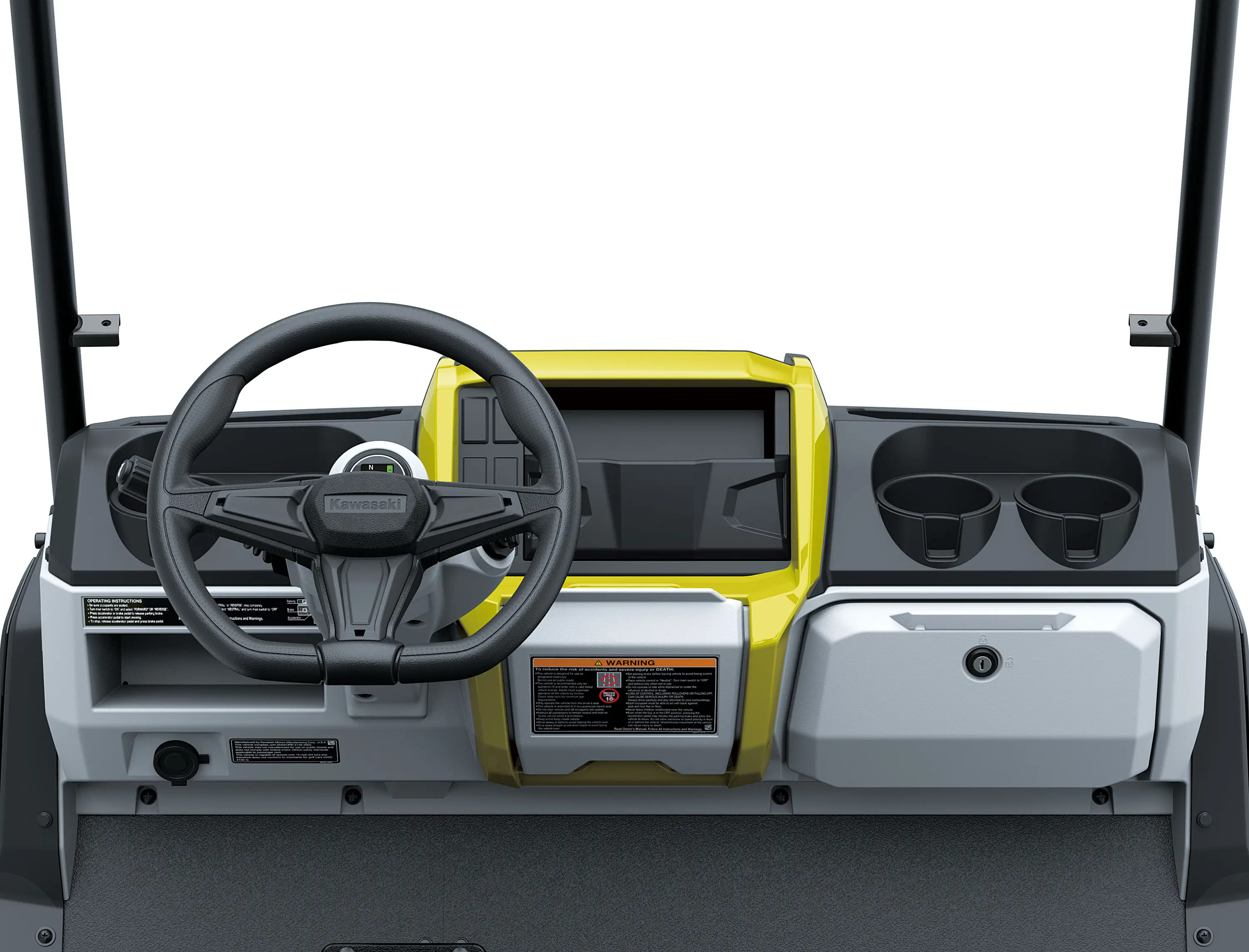 Driver POV of Neighborhood Activity Vehicle in a white studio background.