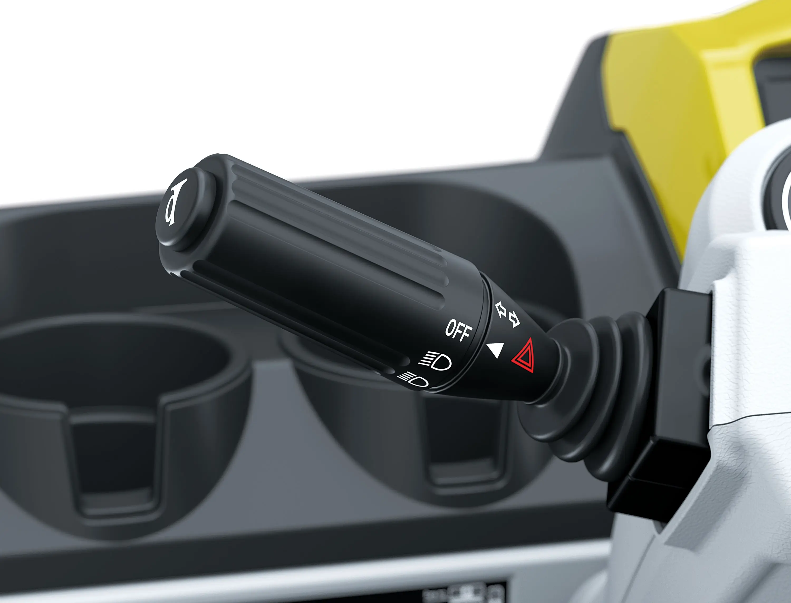 Turn signal of Neighborhood Activity Vehicle in a white studio background.