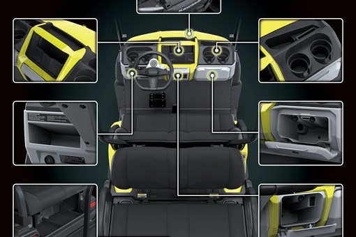Graphic treatment showing the storage of a Neighborhood Activity Vehicle. opens in a new window