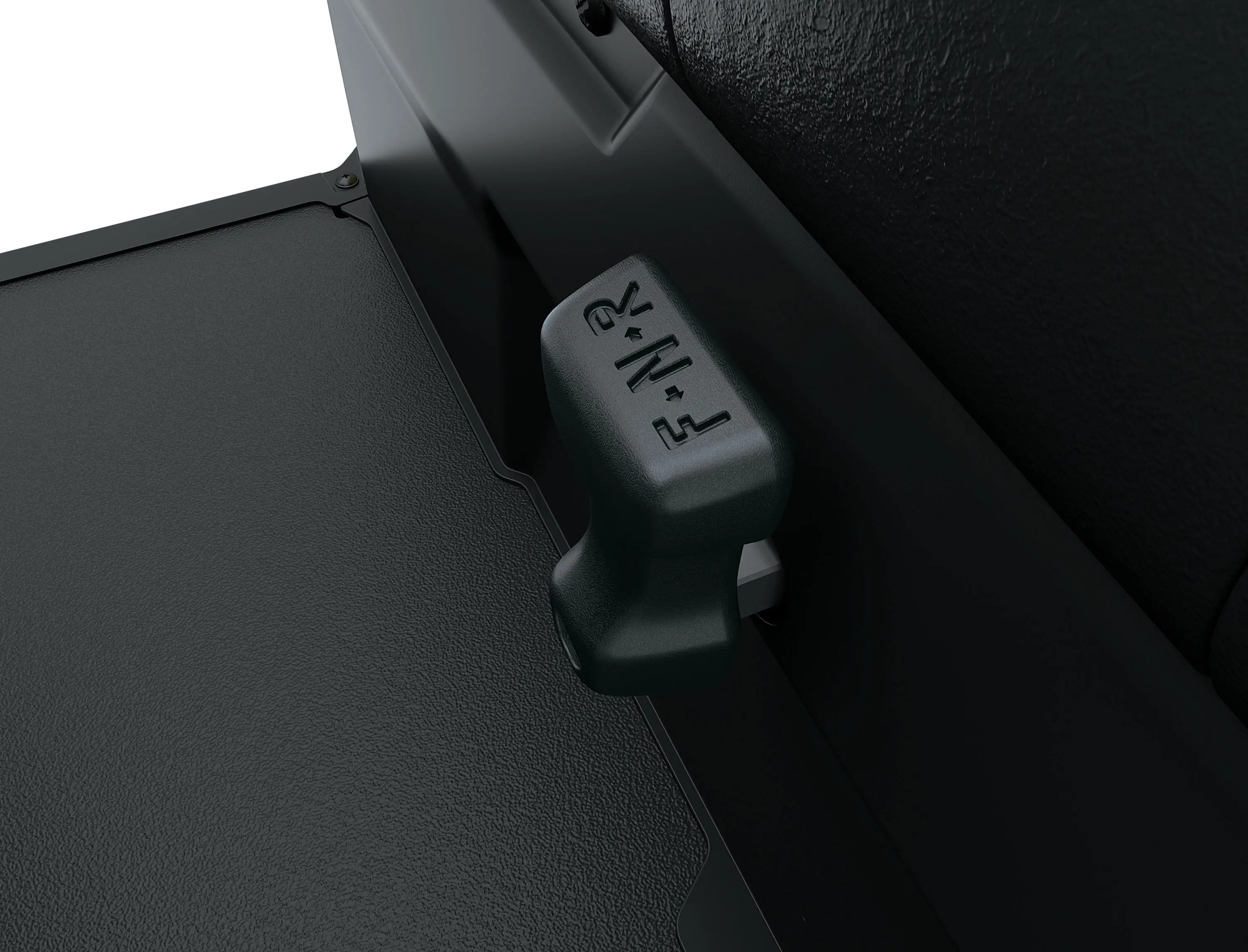 Interior detail of a Neighborhood Activity Vehicle in a white studio background.