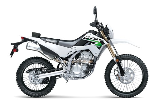Side angle of a white motorcycle staged in a white studio background. opens in a new window