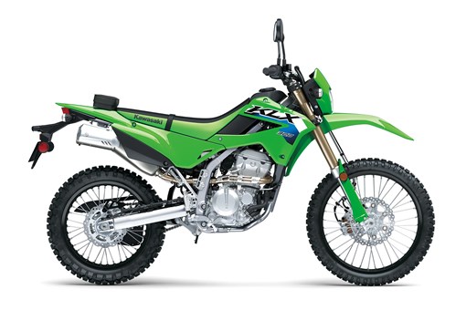 Profile angle of a green motorcycle staged in a white studio background. opens in a new window