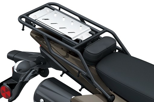 Tail storage of a motorcycle staged in a white studio background. opens in a new window