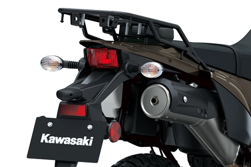 Tail of a motorcycle staged in a white studio background. opens in a new window