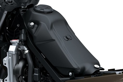 Under seat of a motorcycle staged in a white studio background. opens in a new window