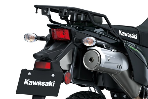 Tail of a motorcycle staged in a white studio background. opens in a new window