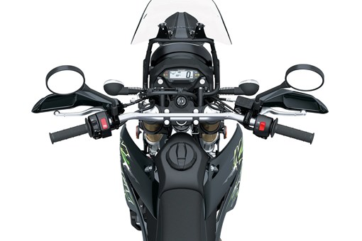 Overhead nose of a motorcycle staged in a white studio background. opens in a new window