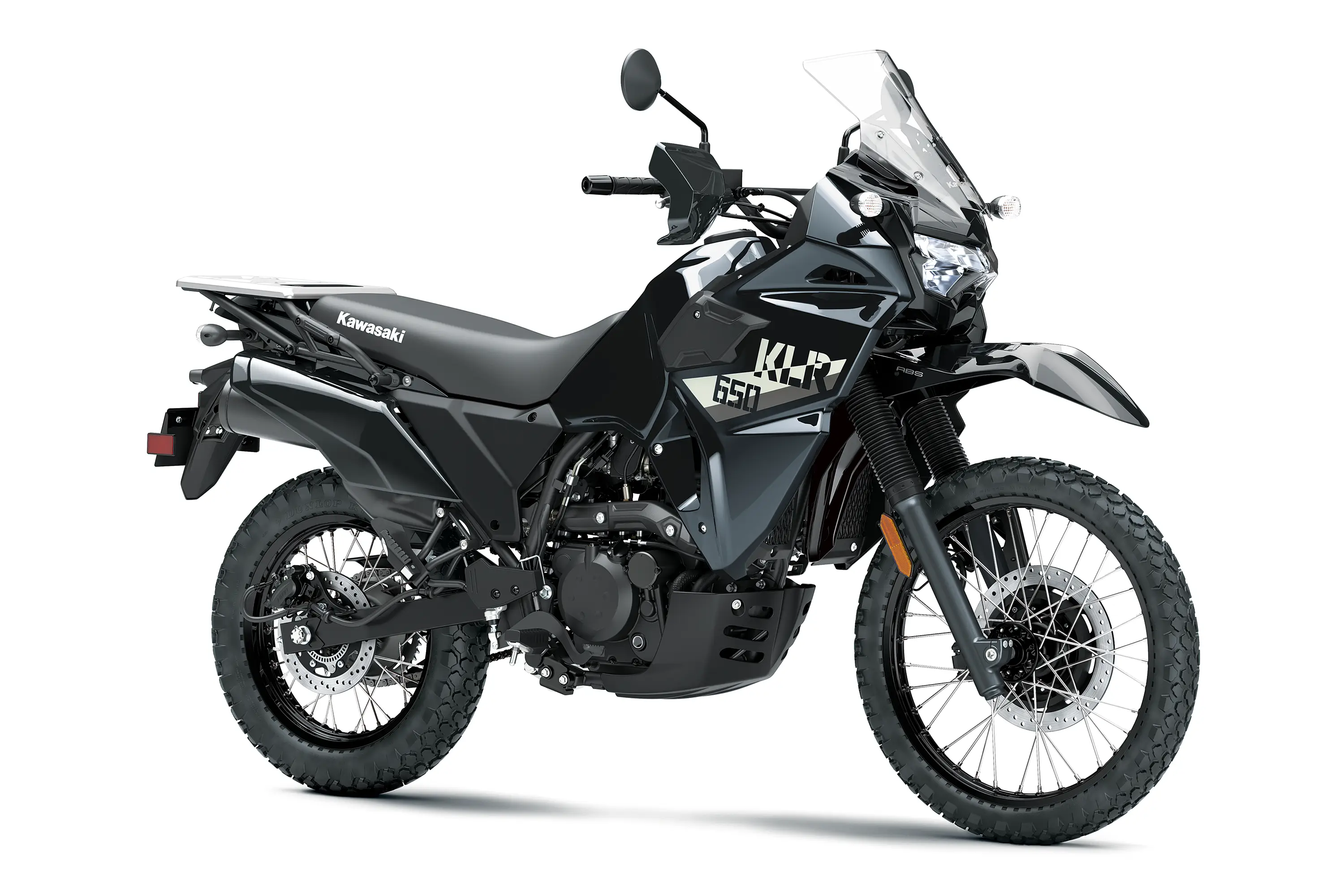 Three-quarter front angle of a motorcycle staged in a white studio background.