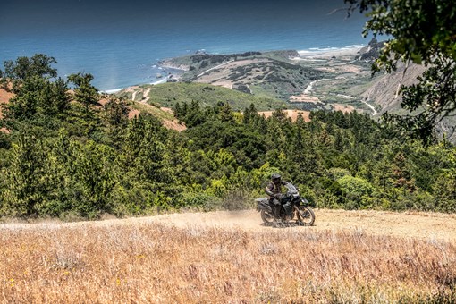 Side angle of a person riding a motorcycle off-road. opens in a new window