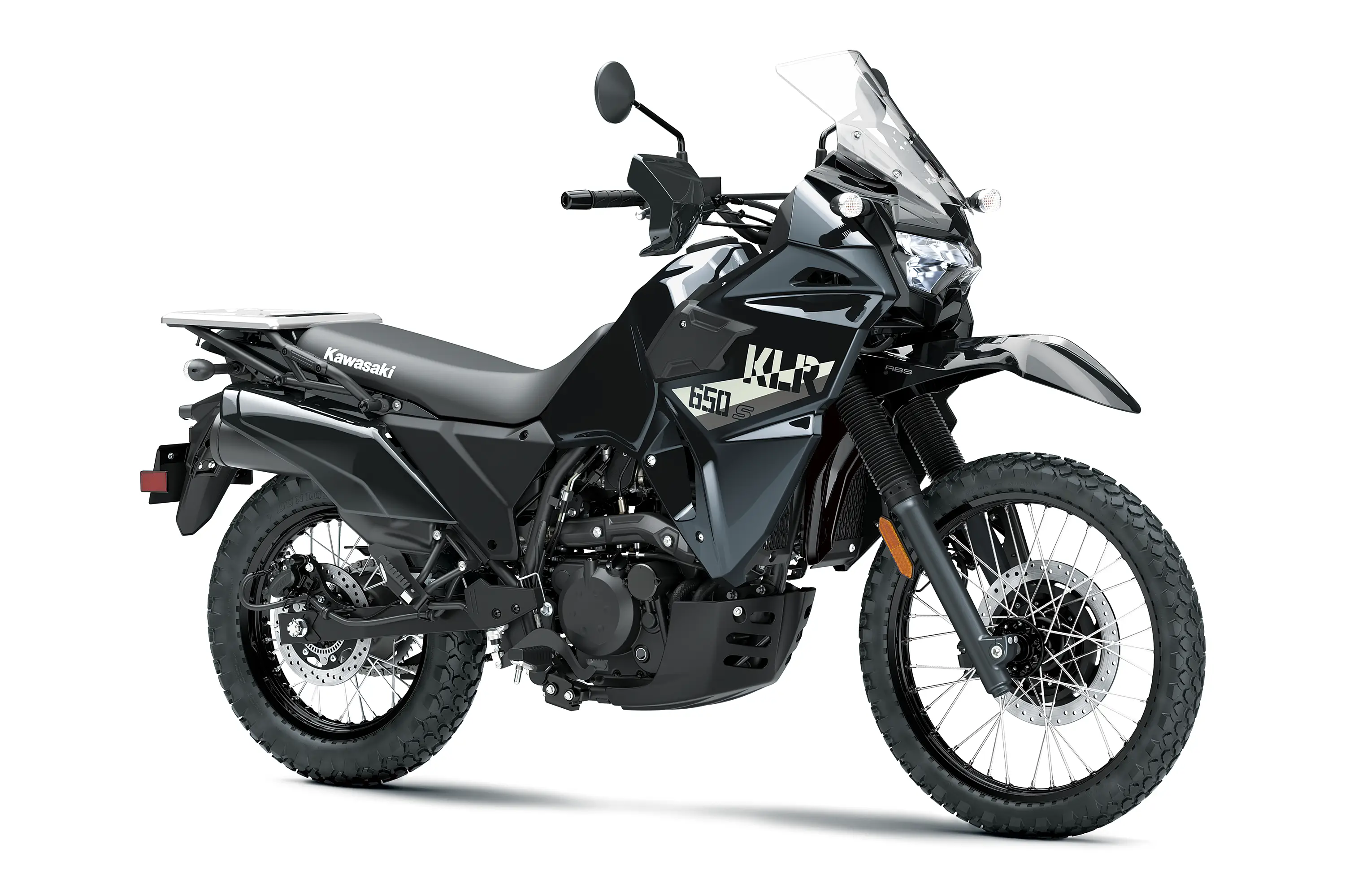 Three-quarter front angle of a motorcycle staged in a white studio background.