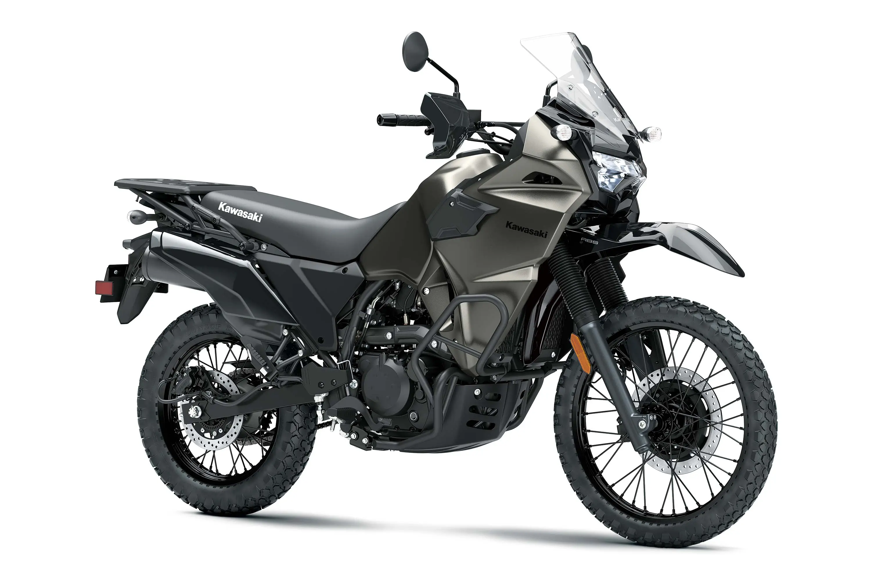 Three-quarter front angle of a motorcycle staged in a white studio background.