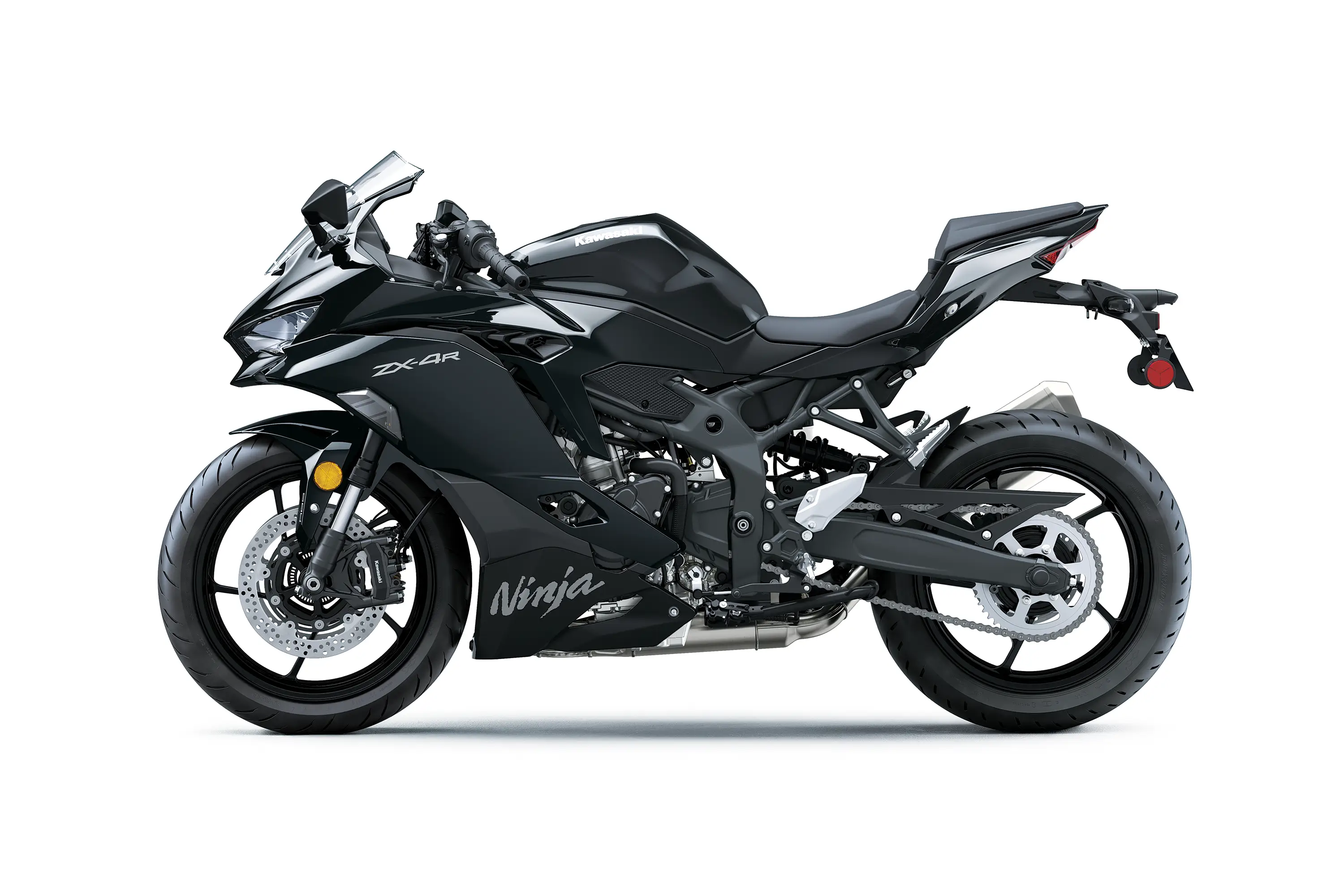 Profile view of a motorcycle staged in a white studio background.