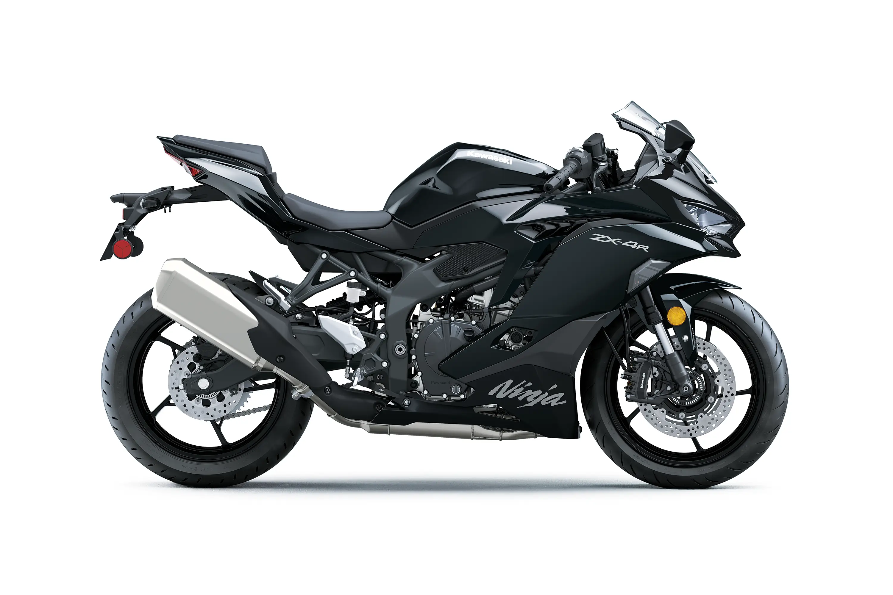 Side view of a motorcycle staged in a white studio background.