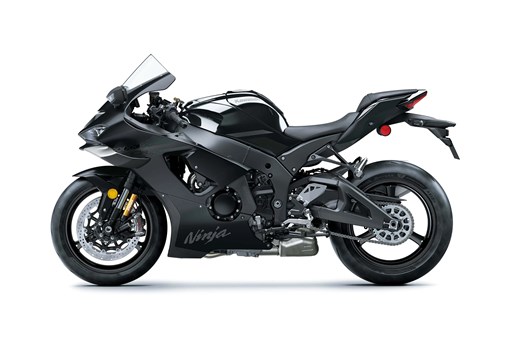 Profile angle of a black motorcycle staged in a white studio background. opens in a new window