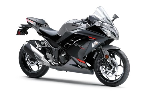 Three-quarter front angle of a grey motorcycle staged in a white studio background. opens in a new window