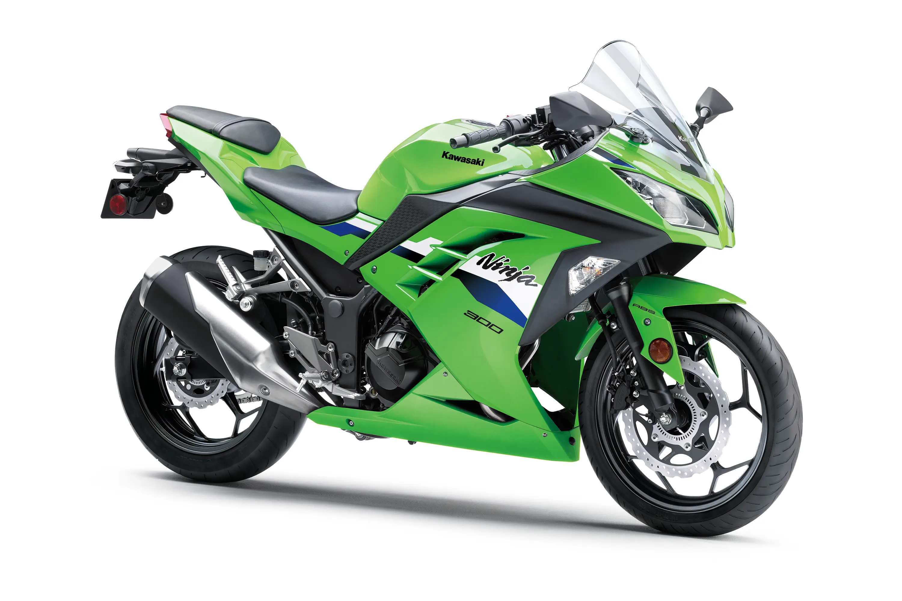 Three-quarter front angle of a motorcycle staged in a white studio background.