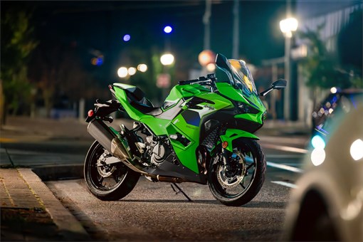 Side view of a motorcycle parked in the street. opens in a new window