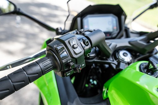 Handlebar closeup on a motorcycle. opens in a new window