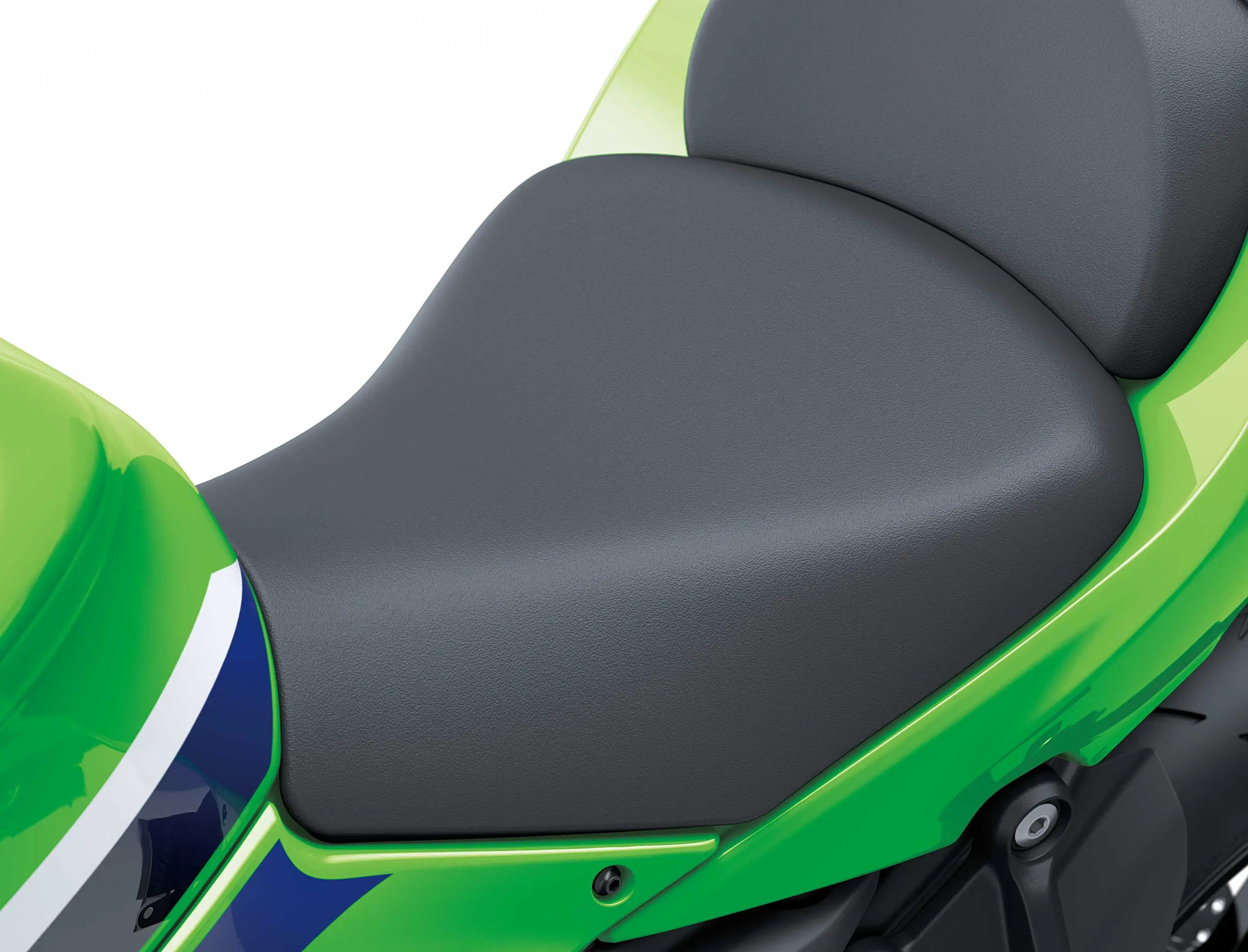 Seat of a motorcycle staged in a white studio background.