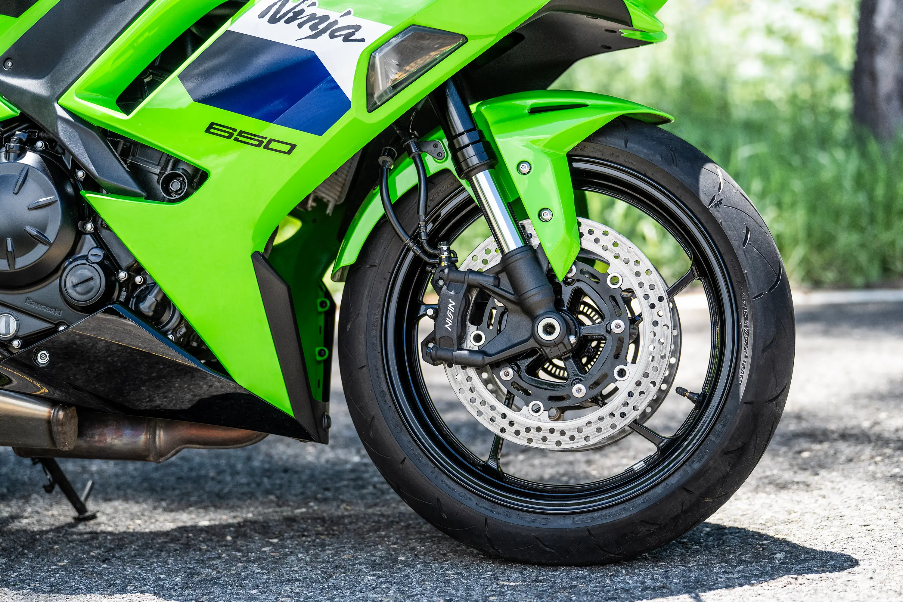 Wheel closeup on a motorcycle.