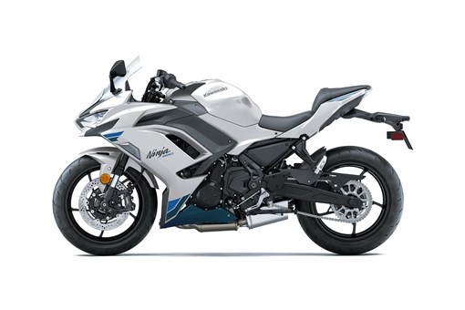 Side angle of a white motorcycle staged in a white studio background. opens in a new window