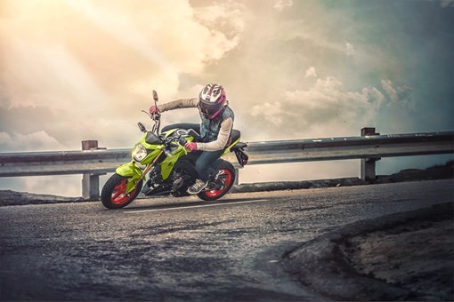 Side angle of a person riding a motorcycle on a highway. opens in a new window