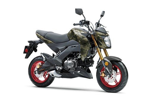 Three-quarter front angle of a motorcycle staged in a white studio background. opens in a new window