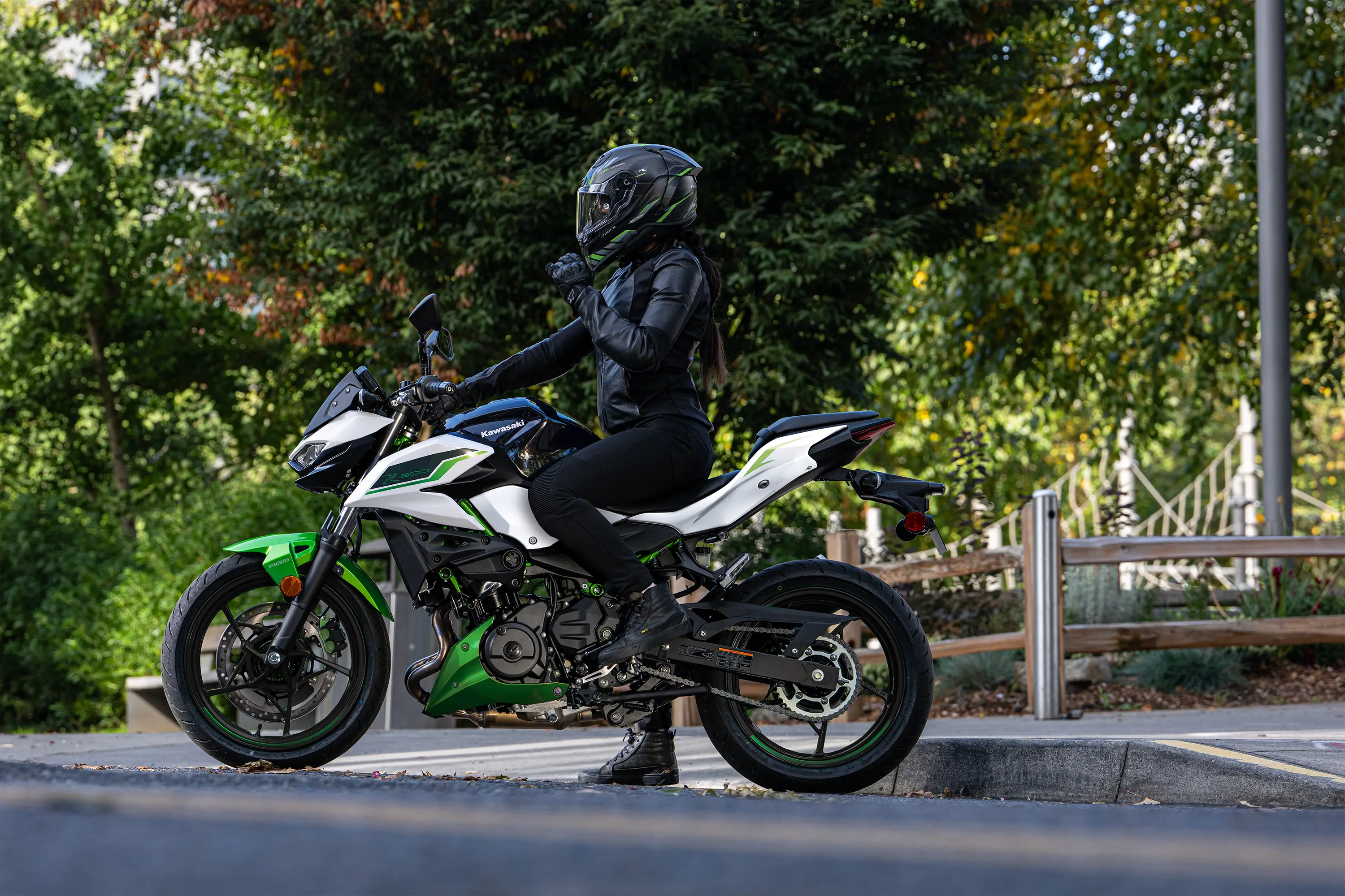 Profile angle of a motorcycle parked.