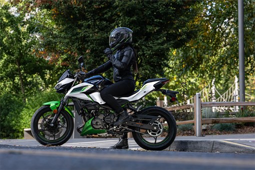 Profile angle of a motorcycle parked. opens in a new window