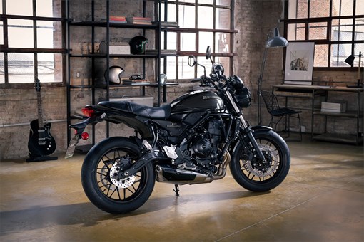 Profile angle of a motorcycle parked. opens in a new window