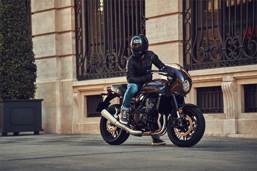 Three-quarter rear angle of a motorcycle parked. opens in a new window