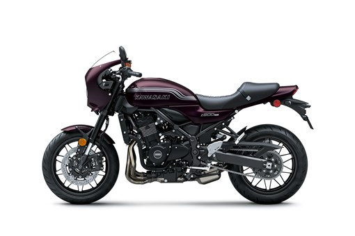 Profile angle of a motorcycle staged in a white studio background. opens in a new window